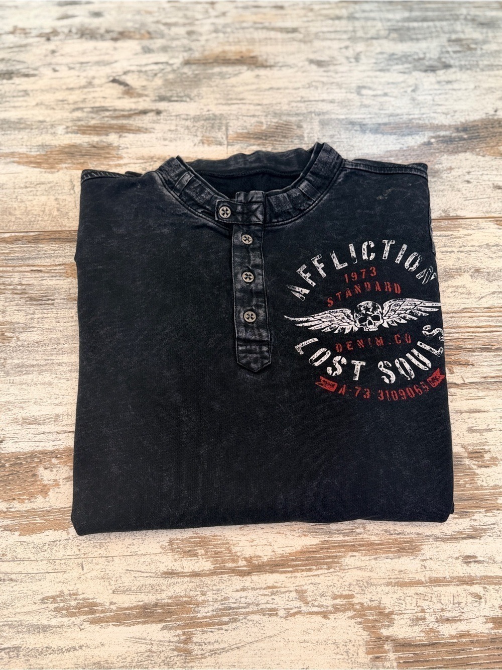 Affliction Four Button Eagle Lost Souls Graphic Long Sleeve T-Shirt Size Large - Picture 11 of 16